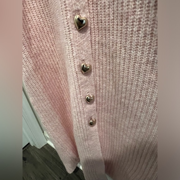 Eloquii Heart Shaped Button Pink VNeck Sweater Dress - Picture 4 of 10